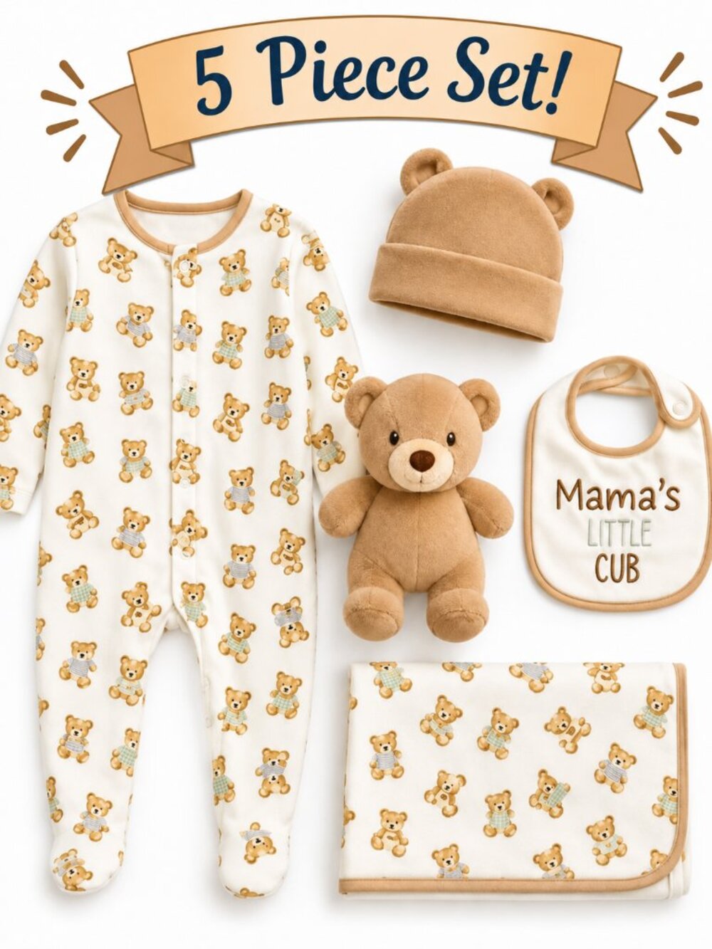 NWT Baby Essentials Baby Boy Gift Set 5 Piece Teddy Bear Shower Gift